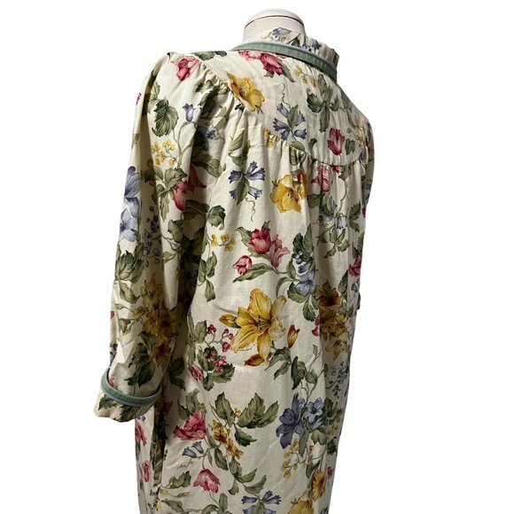 Vintage Smart Time Floral Zip Front Night Gown Robe Sz Large Womens Collared Bei - Picture 11 of 12